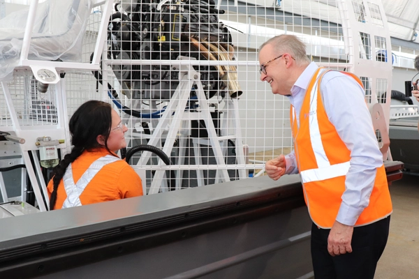 Prime Minister Anthony Albonese pictured during a tour of Varley Group Carrington site.